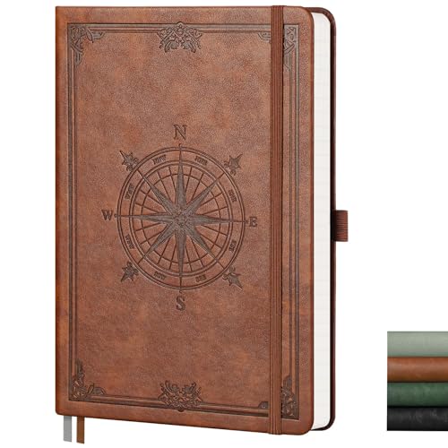 Image of AHGXG Graph Grid Paper Notebook, 192 Pages, A5 Medium Size (5.7'' x 8.3'') | 5 Squares per Inch, Leather Hardcover, 100 GSM Thick Paper, for School, Students, Math, Engineering (Brown)