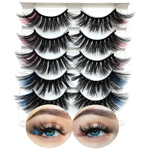 YOEYEZO Colored Lashes Wispy Fluffy Natural Mixed Colored Lashes Faux Mink Colored False Eyelashes, 18MM Dramatic Decora