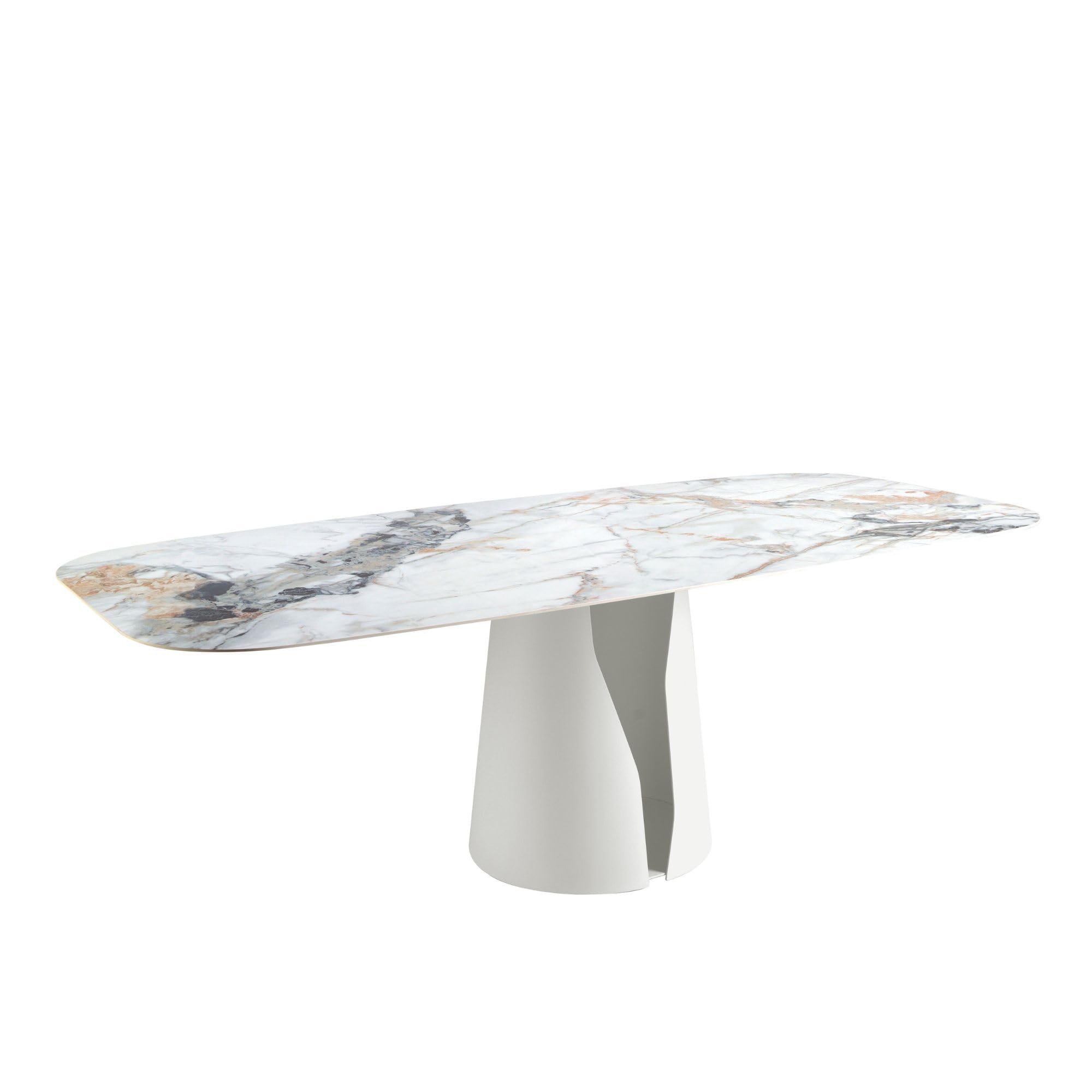 Angel Cerdá - Tavolo da pranzo moderno Ovale in gres porcellanato bianco e acciaio bianco | Piano Fisso | Elegante e Versatile | Per 10 Posti | Resistente | 238 x 110 x 76 cm