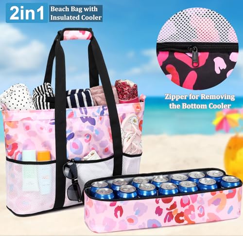 Image of JIANYA Beach Bag Women Waterproof Sandproof Beach Tote Bags with Cooler Top Zipper Large Totes for Beach Pool Travel Daily