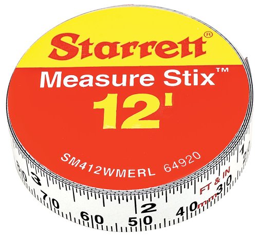 Starrett Measure Stix SM412WMERL Steel White Measure Tape with Adhesive Backing, English/Metric Graduation