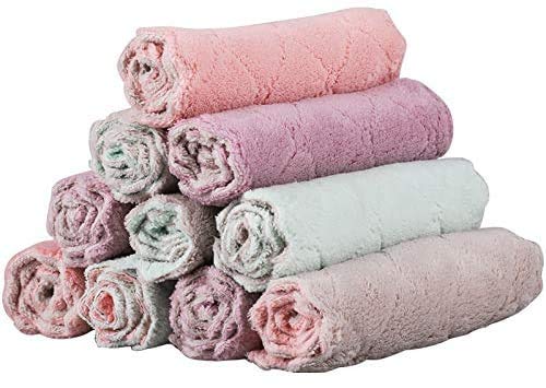 Aiwanto Household Kitchen Towels Absorbent Dishcloths Coral Velvet Thickened Towels Machine Washable Quick Drying Towels Rags for Home Cleaning (Pack of 10Pcs in Assorted Colors)