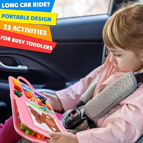 Générique Felt Activity Book, Kids Sensory Toy, Fine Motor Skill Builder, Preschool Life Skills Game for Children Boys Girls Home Road Trip Entertainment, 11.02x9.06x1.18 inches, Pink, 260g – Image 5