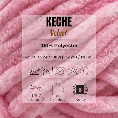 Image of Keche Velvet Yarn for Crocheting, Soft Chenille Bulky Baby Blanket Amigurumi Yarn 100 gr (132 yds) 5 Skeins - Powder Pink