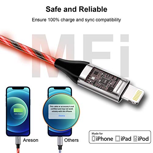 Image of Light up iPhone Charger Cord, LED Lightning Cables 1 Pack | Apple MFi Certified | USB Fast Charging Cord for Apple iPhone 13 12 11 Pro Max XR XS X /8Plus /7Plus /6Plus /5s /iPad More (6FT, Red)
