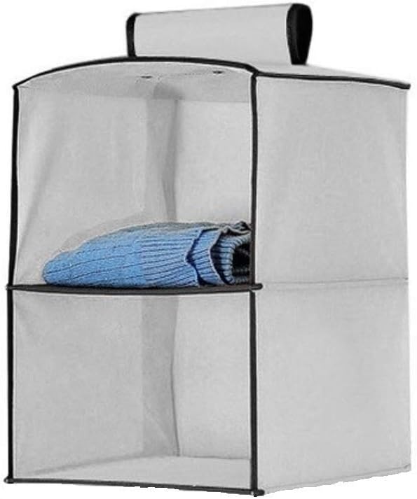 Seven Moon Hanging Storage Wardrobe/Closet Storage Organizer Shelves Foldable,Grey (2 Layer)