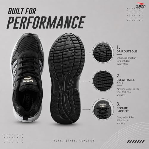 Image of ASIAN Wonder-21 Men's Running Shoes | Lace-Up Shoes with Lightweight Mesh Upper | Cushioned Comfort & Durable Grip for Daily Use