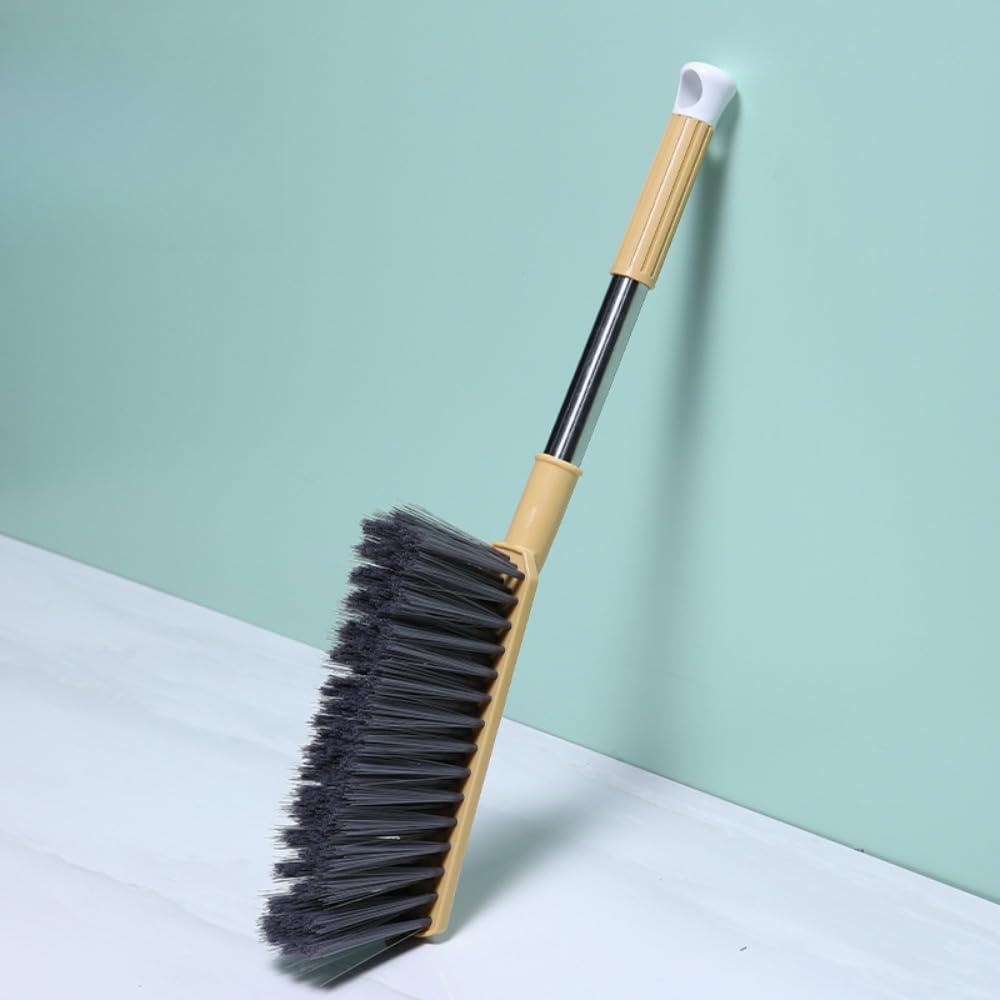 Long Handle Brush for Bed, Sofa, Carpet Cleaning, Soft Bristle Dust Cleaning Brush with Hanging Hook (yellow)