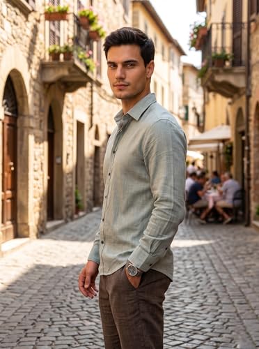 Image of Men's Cotton Blend Solid Casual Shirt Regular Fit Full Sleeve Shirt for Men Plain Formal & Casual Wear Collared Button Down Shirt