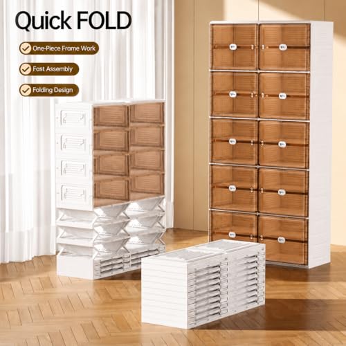 Image of 24 Pairs Shoes Storage Cabinet of 3-Step Fast Installation,Plastic Shoe Box with Clear Magnetic Door for Display, Shoe Organizer for Sneaker, Sandals, Heels (2 Row, 6 Tier)