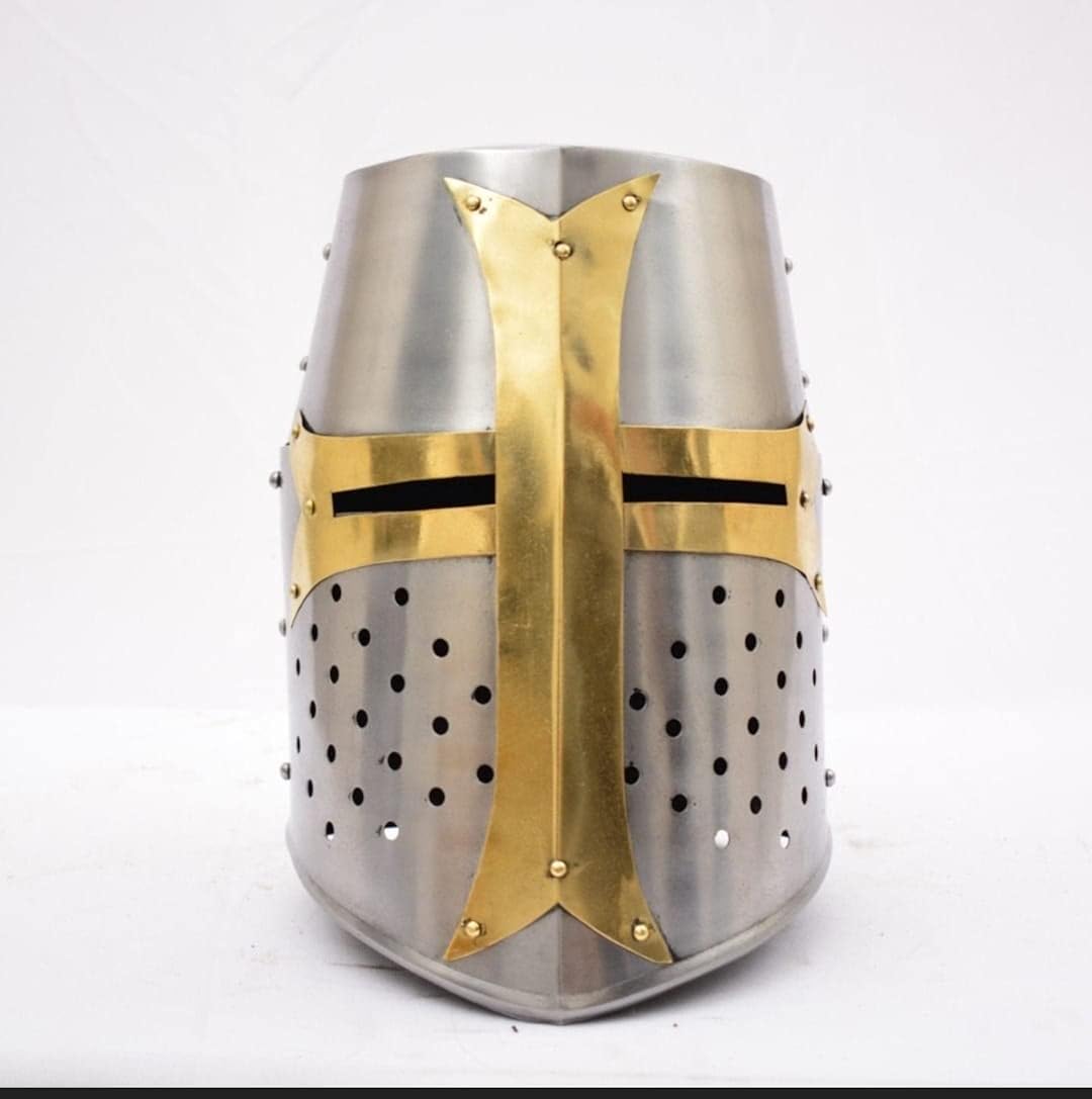 Miniatura 2 de Casco medieval de Guerrero Cruzado Barbuta Crusader Knight Templario Armadura Griego Steel Centurion Casco Medieval Barbuta Knights By THE NAUTICAL