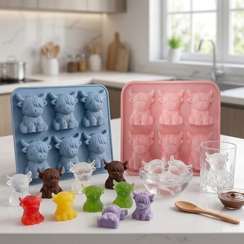 Molde de silicona para cubitos de hielo diseño vaca Highland 2 piezas miniatura 5