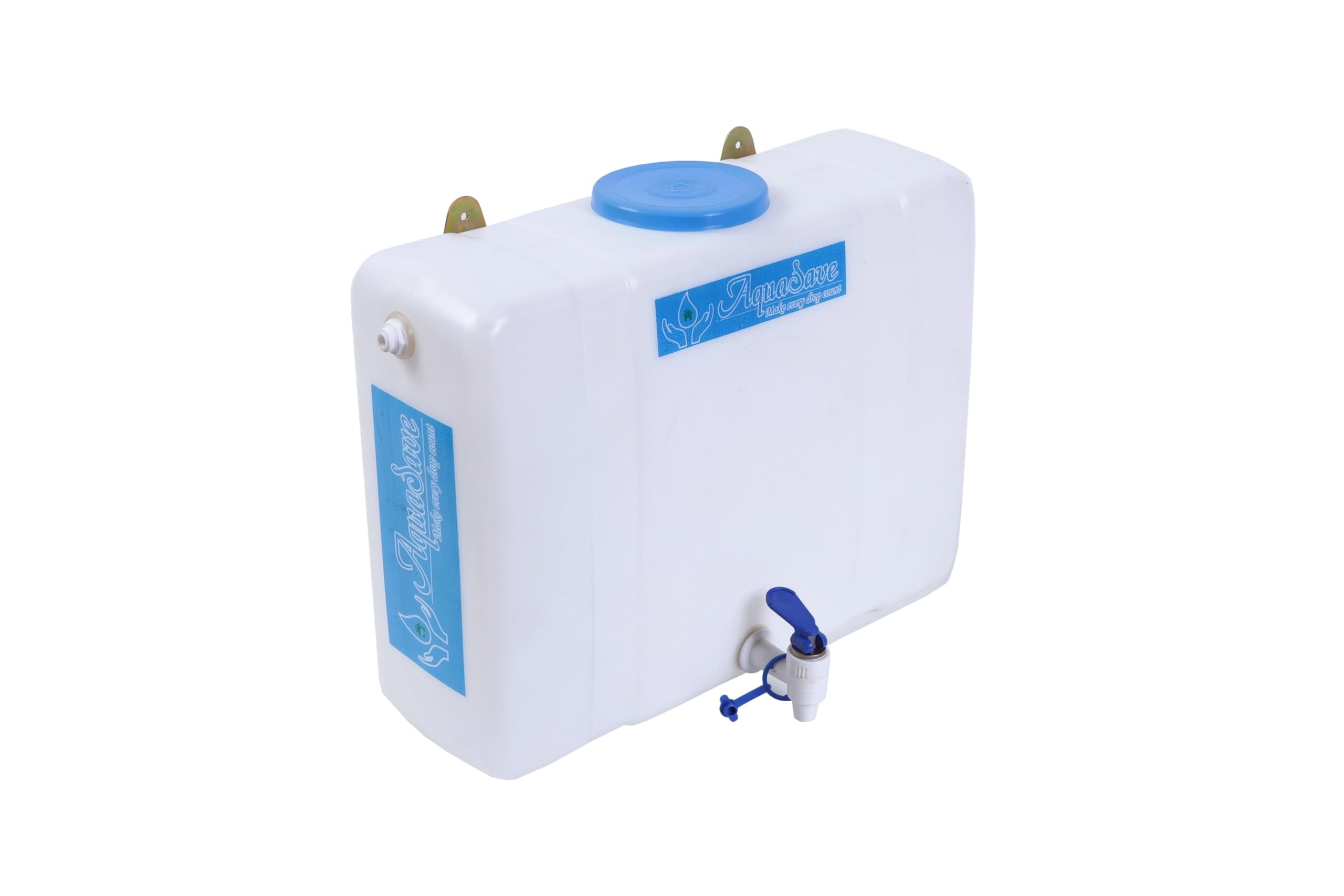 AquaSave Make Every Drop Count without auto sensor RO waste water storage portable translucent white color tank 15 liters with tap|food grade HDPE plastic tank|wall mountable with clamps