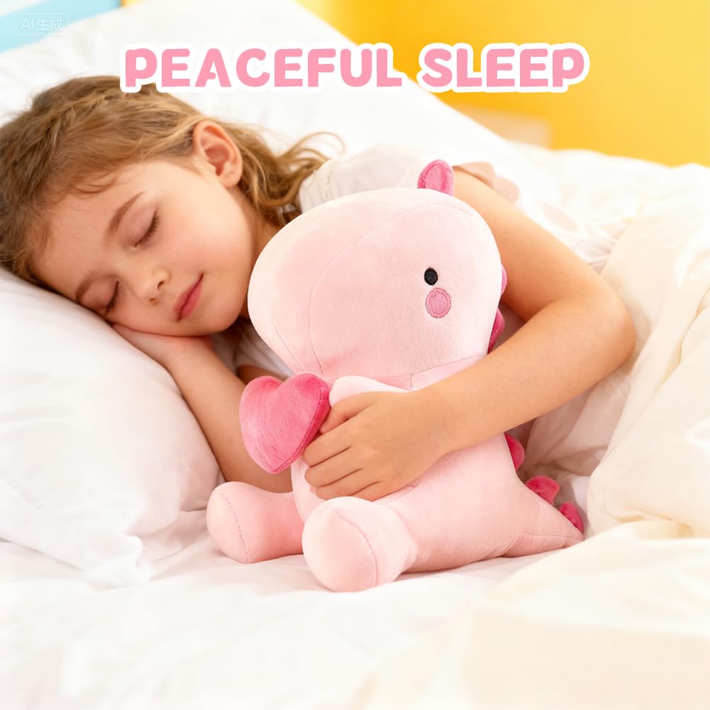Fouvin Peluche a forma di dinosauro con cuore, 30 cm, simpatico cuscino di peluche Kawaii, dinosauro, regalo per ragazze, bambini, fidanzata, San Valentino (rosa)