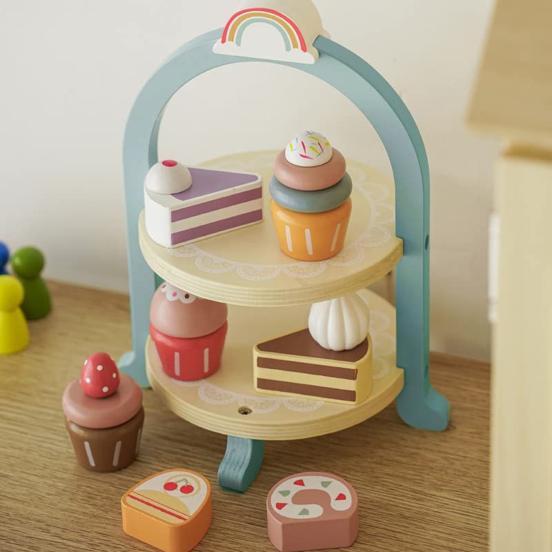 DecoBay Sustainable Wooden Toy | Pretend Play Shop for Kids 3+ | Traditional Wooden Toy Gift Sets for Boys and Girls (Dessert and Cake Stand) - Image 3