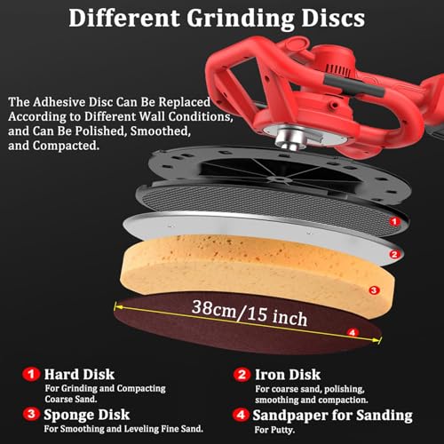 Electric Handheld Drywall Sander with LCD Display, 9 Adjustable Speeds 80-200RPM for Smoothing Concrete Cement Mortar Walls, Includes 2 Batteries - Image 4