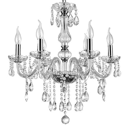 Crystal Ceiling Light, Modern 6-Arm Crystal Ceiling Light Chandelier Pendant Lamp Lighting Fixture Living Room Decor for Living Room Dining Room Bedroom