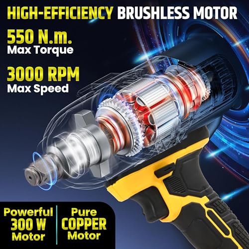 Image of Tomahawk HIW-800 Cordless Impact Fixed Square Wrench 20V - 1 /2 Inch Drive - 3300 Impact Per Minute - 2300 RPM - 550Nm Torque- Led Lights | Impact Wrench for Home, Workshop & Professional Use