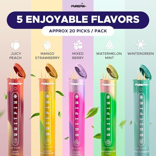 Image of QuitPix to Help Quit Smoking Extra Thick Boosting Flavored Toothpicks with NAC & L-Theanine - That can Help Quit Smoking - Oral Fixation - Nicotine Free(Juicy Peach 3 Pack)