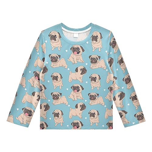 Image of CaTaKu Funny Pugs Blue Boys Rash Guard Long Sleeve Boys Swim Shirts UPF 50+ Fishing Shirts for Boys Girls 7-8Y