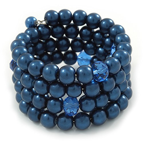 Pulsera de cristal azul oscuro ajustable con diseño flexible enrollado