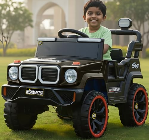 Image of Wishmaster 4x4 Kids Electric Ride On Jeep with Remote Control | Battery Operated Car for Kids 2-6 Years | RGB LED Lights, Bluetooth Music | Birthday Gift | 1-Year Warranty On Motors & Motherboard
