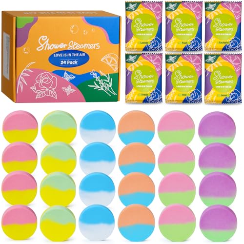 Shower Steamers, 24 Pack Aromatherapy Fragrances Shower Steamers, Perfect Self Care Gifts for Women and Men, Relaxation Gifts for Moms.