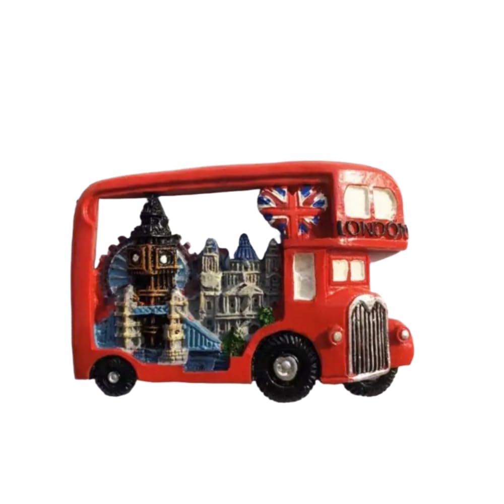 Omeiu Bus Store London 3D Metal Fridge Magnet London Eye Tower Bridge Big Ben Westminster Abbey Royal Guard Telephone Box Double Decker England Uk British Souvenir Gift(Bus)
