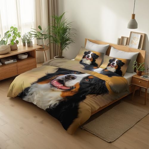 240 x 220 cm Bettwäsche Set Beige, Tier Hund Licht Bedruckte Microfaser Wendebettbezug Weiche Mädchen Winter Bettwäsche mit Reißverschluss für Schlafzimmerdekoration