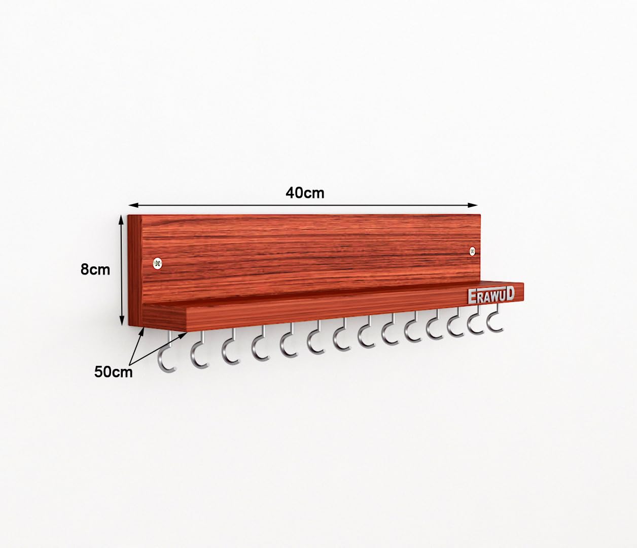 ERAWUD Wooden Medal Holder & Trophy Shelf – Wall Mounted Display Rack with 14 Hooks – Engineered Wood – Classic Walnut Finish – Award and Achievement Organizer 1