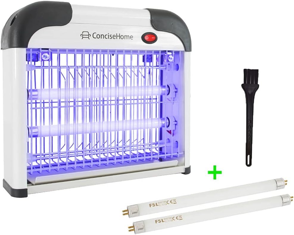 Concise Home and Insect Killer 12W/20w/30w/40w Light UV Attract to Zap Flying Insects Silver, with 2 Gift Tubes (12W)