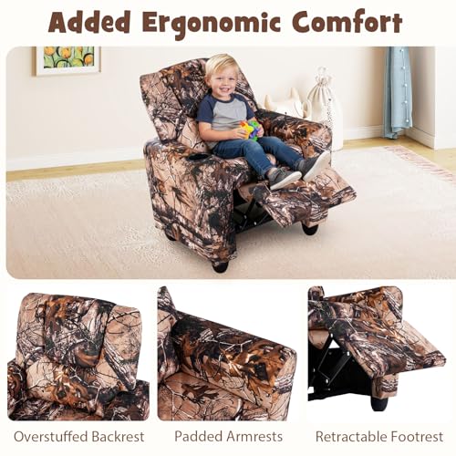 Image of GLACER Kids Recliner with Cup Holder, Velvet Toddler Lounge Chair