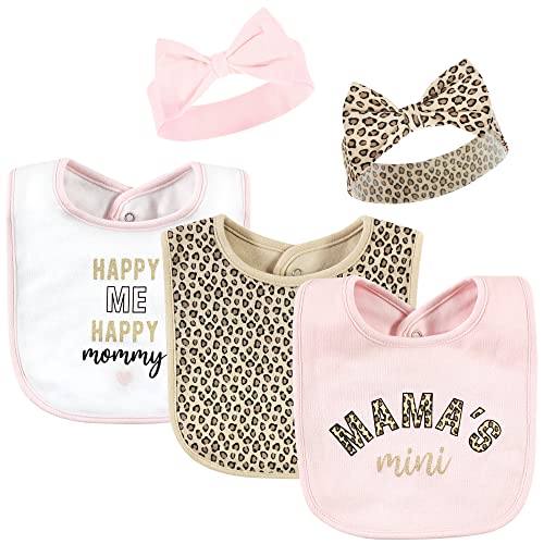 Hudson Baby Unisex Baby Cotton Bib and Headband or Caps Set, Leopard Mamas Mini, One Size