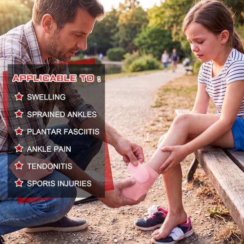 Image of Honoson 2 Pcs Ankle Brace Kid Ankle Support Youth Neoprene Lace up Compression Sleeve Foot Brace Stabilizer with Adjustable Strap for Sport Sprained Plantar Fasciitis Achilles Tendonitis(Pink,S)