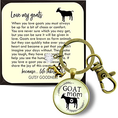 Goat Mom Keychain Farm Life Country Western Jewelry For Women Key Chain - Handmade Animal Goat Mama Theme Pendant, Bronze Kid Goat Charm, Thoughtfully Packaged Ready To Gift With Message Card & Box #TOP20