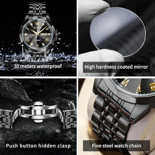 Image of OLEVS Mens Watches Analog Quartz Original Perfume Watch for Man Diamond Stainless Steel Waterproof Calendar Stylish Business Men's Branded Watches
