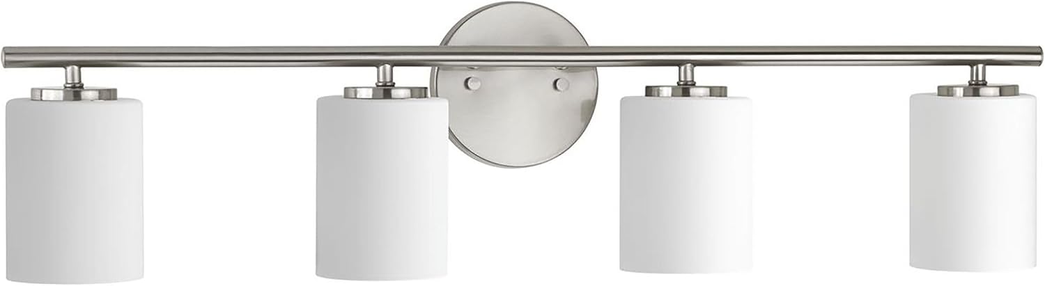 Progress Lighting 4-Light Etched White Glass Modern Bath Vanity Light, Replay Collection, Brushed Nickel (P2160-09)