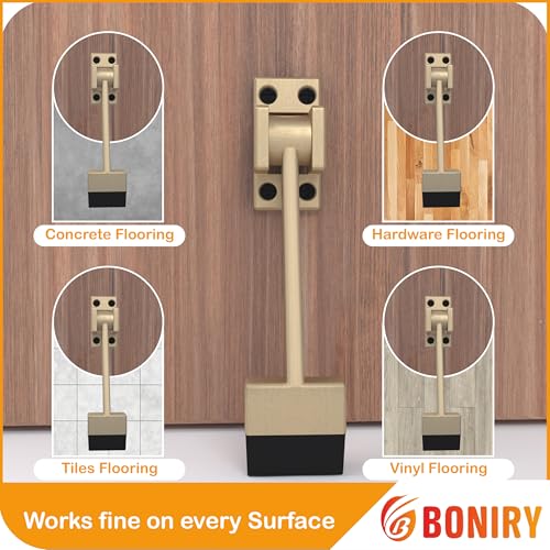 Image of Boniry Heavy-Duty Door Stopper with Adjustable Rubber Grip | Wall-Mounted Door Holder for Wooden and Metal Doors | Durable and Easy Install (Brass)