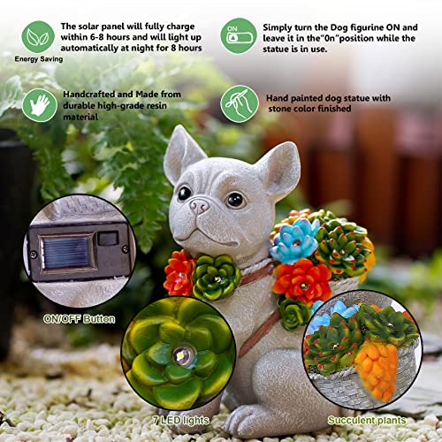 Yeomoo Solar Hund Deko Figur Gartendeko für Draußen - Dogs mit Sukkulente LED Solarleuchten, für Hundebesitzer Frauen/Männer Geburtstagsgeschenk Garten Balkon Dekoration