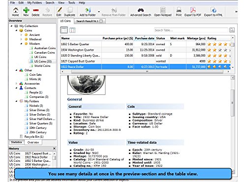 Coin Collecting Software: Stecotec Coin Collector Pro - Inventory Program for Your Coins - Numismatic Collection Management - Digital Organiser