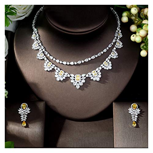 WJCRYPD Necklace Set AAA Cubic Zircon Women Jewelry Set for Bridal Necklace&Earring Set Party Accessories Jewelry Gifts Jewelry Set SurongL (Color : Platinum Plated)
