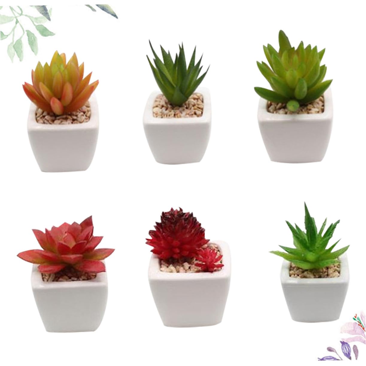 SOLUSTRE Kleiner Keramik Sukkulenten Bonsai 6 Stück, Weiß, Künstlich