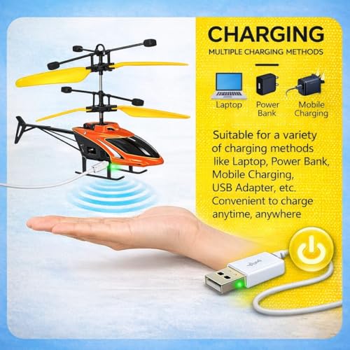 Image of Remote Control Helicopter Toy for Kids | Rechargeable RC Flying Chopper with Hand Sensor Auto Lift & Up /Stop Function | Best Gift Indoor & Outdoor Play Toy | Color May Vary