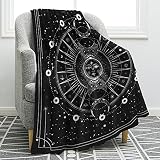 Jekeno Sun Moon Blanket Stars Space Psychedelic Black and White Print Throw Blanket for Couch Bed So