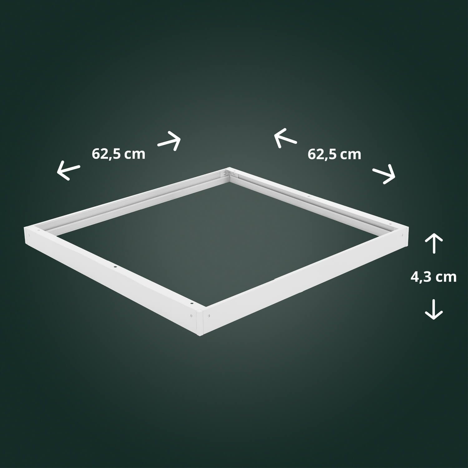 Aluminium Rahmen 62,5x62,5cm weiß für LED Panel 62x62cm Rasterleuchte Deckenleuchte 628x628x43mm
