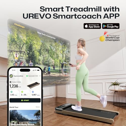 Image of UREVO Smart Walking Pad, Standing Desk Treadmill with Double Shock Absorption, Quiet Operation, Workout APP with Track Insights and MIIT Mode, Plug and Play, Remote or APP Control for Home Office