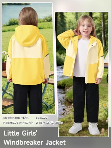 Image of Miipat Toddler Girls Rain Jacket Lightweight Waterproof Hooded Jackets Little Kids Windbreaker Outerwear Raincoats
