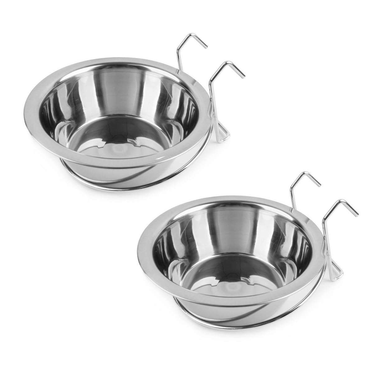 Durlo 2 PCS Pet Bowl Hanging, Stainless Steel Food Water Cup with Hooks for Pet Bird Crates Cages Coop Dog Cat Parrot Bird Rabbit(16.5cm)