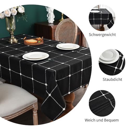 Plenmor Leinen Tischdecke Abwaschbar Schwarz 135x135cm Tischdecke Leinen – Ansicht 5