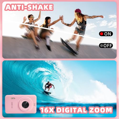 Appareil photo numérique 16 MP FHD 1080p avec zoom 16x rose pour des clichés compacts et nets - 3